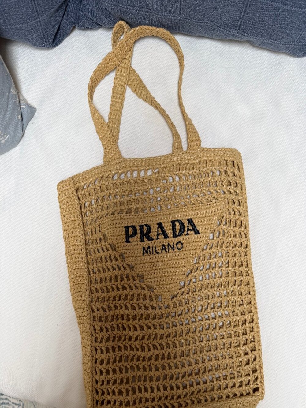 Prada Crochet Tote Raffia Beach Bag
